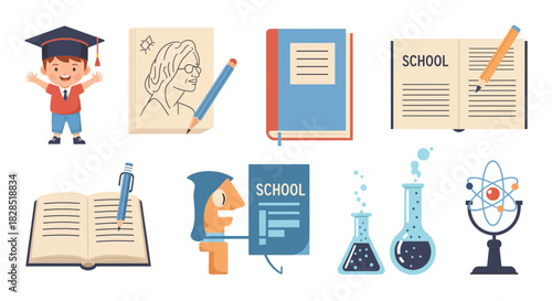 Collection of School and Education Related Icons and Illustrations.