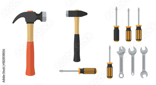 Collection of Tools Including Hammers Screwdrivers and Wrenches.
