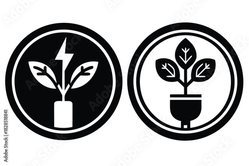 Green energy and renewable power icons silhouette isolated on white background