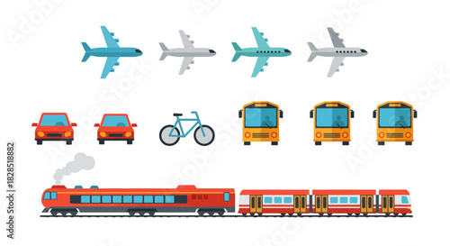 Collection of various transportation vehicles and modes.