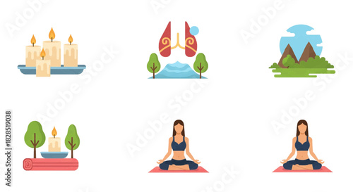 Collection of Yoga and Meditation Themed Icons.
