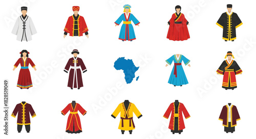 Collection of Traditional Asian and African Cultural Attire.