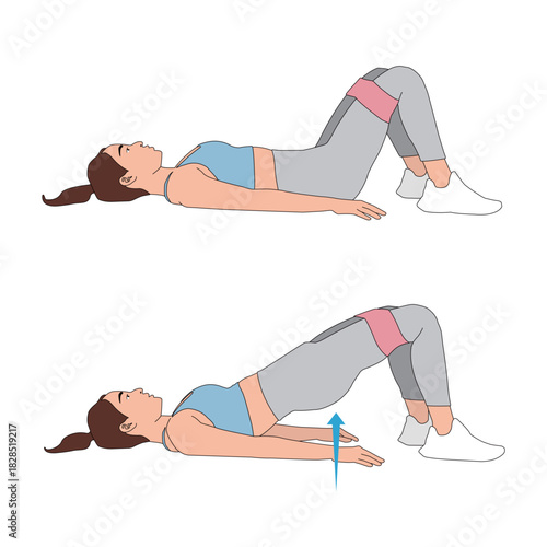 Woman Doing Glute Bridge with Mini Resistance Band for Hip Thrust and Abduction Home Workout