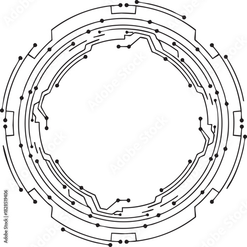 Abstract circular futuristic circuit board design silhouette isolated on transparent background