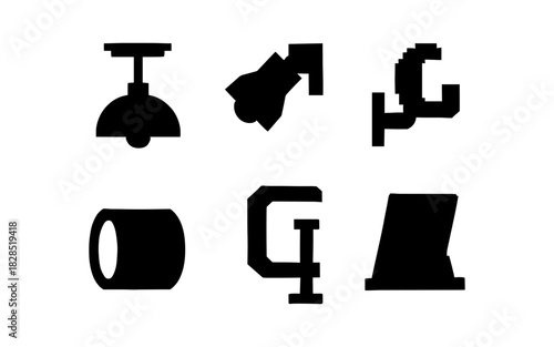 Industrial tool silhouettes: essential equipment in minimalist design