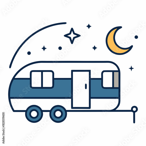 Cartoon caravan at night with moon and stars