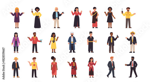 Diverse Group of People in Traditional and Modern Attire.