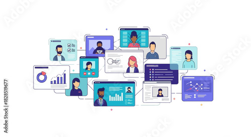 Diverse Group of People Participating in Online Meetings and Video Conferences.