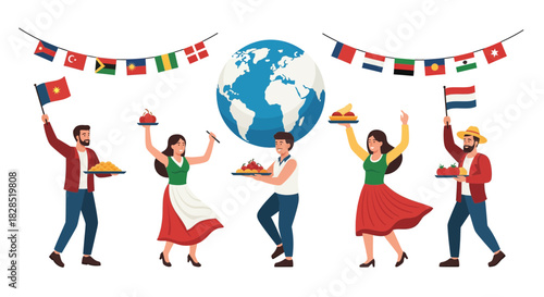 Diverse People Celebrating Global Cuisine Around the World.