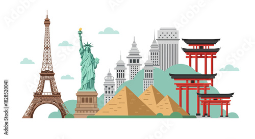 Famous World Landmarks Collage.