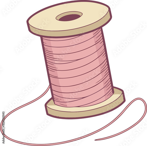 A colorful spool of cotton thread, needle, and bobbin is a common textile craft object used for sewing and embroidery work