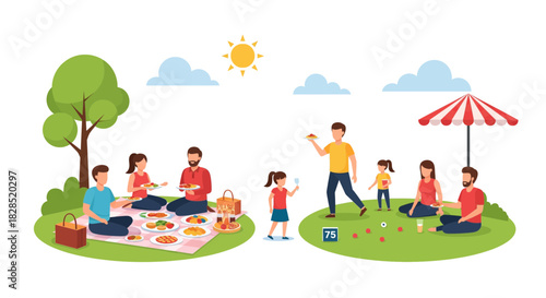 Happy Families Enjoying a Sunny Picnic in the Park.