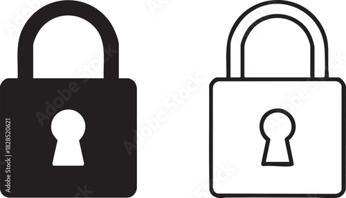Black and white silhouette padlock icons isolated on transparent background