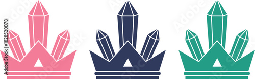 Crystal Crown Logo Icons Vector Set for Royal Luxury Branding
