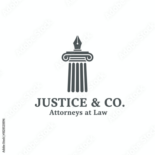 A classic column topped with a fountain pen symbol, representing law, integrity, and professionalism in a refined and trustworthy legal services logo design.