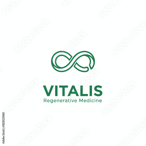 A sleek green infinity-inspired symbol representing continuous healing, renewal, and advanced regenerative medicine in a clean and modern scientific logo style.