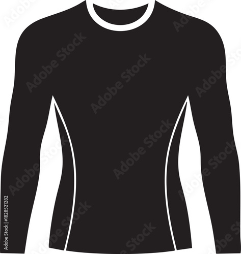Black long sleeve athletic compression shirt silhouette isolated on transparent background
