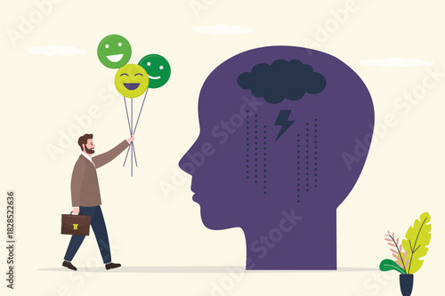 Confident man giving good emotions. Sharing positive energy between workmates, help with mental problems, frustration and stress.