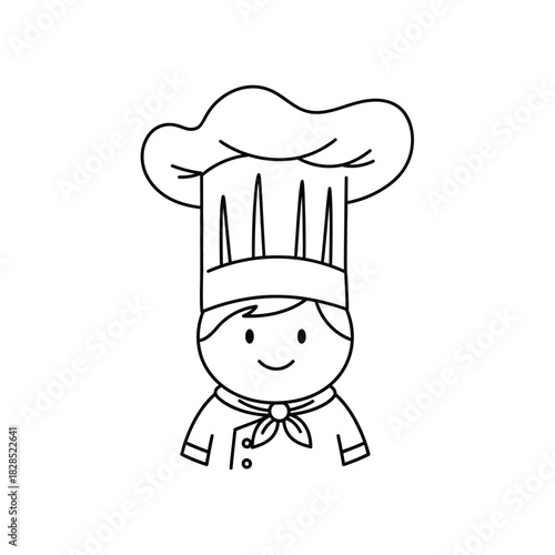 Chef Cartoon Outline cook drawing food culinary restaurant kitchen hat uniform cute illustration vector graphic design clipart line art