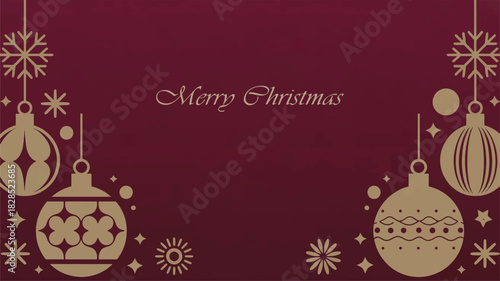 Luxurious burgundy holiday banner with gold patterned baubles and refined symmetrical festive decorative elements