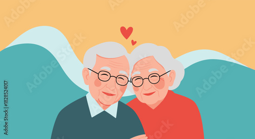 A loving elderly couple smiles happily, showcasing enduring companionship and a beautiful journey of aging gracefully together.