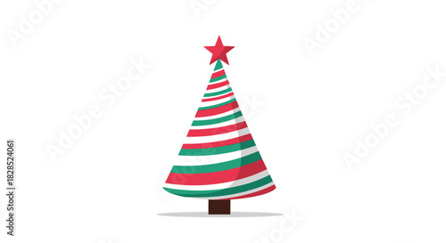 Festive striped Christmas tree with a red star on top and a brown trunk.