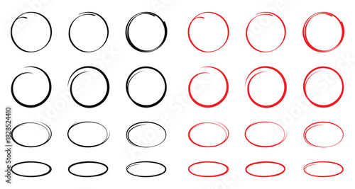 Circle frame set. Round frame set. Geometric line circle design frames. Round shape borders. Hand drawing circle line sketch set.