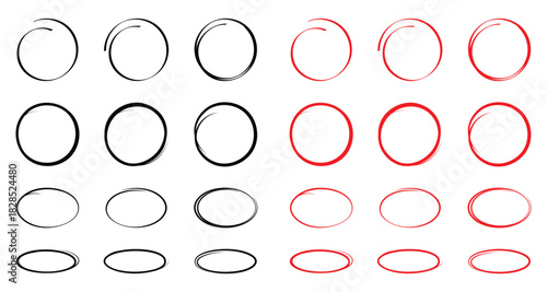 Circle frame set. Round frame set. Geometric line circle design frames. Round shape borders. Hand drawing circle line sketch set.
