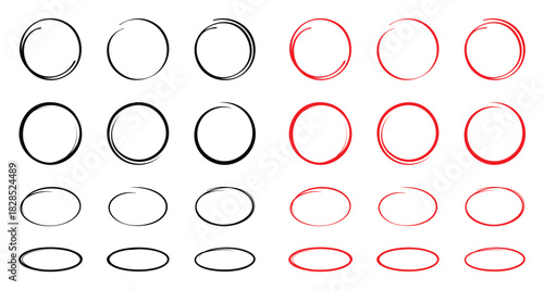 Hand drawn circle highlighter line sketch set. Vector marker circular lines, doodle round circles for message note mark design element. Pencil or pen bubble sketch