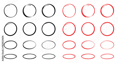 Black and red marker circle vector collection on isolated on a white background