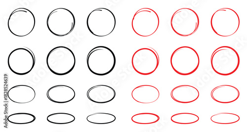 Black and red marker circle vector collection on isolated on a white background