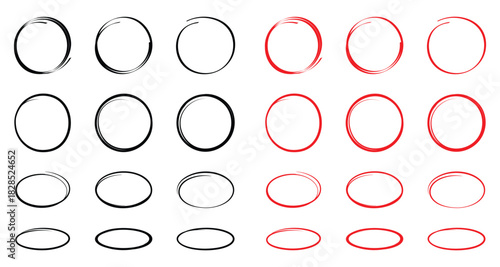 Black and red marker circle vector collection on isolated on a white background