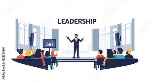 Business Leadership Presentation with Audience in Conference Hall.