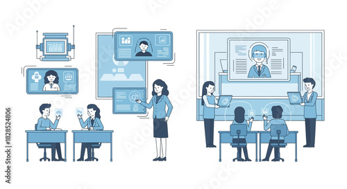 Business Meeting and Identification Card Design Illustration.