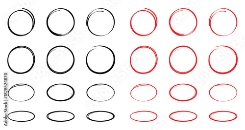 Black and red marker circle vector collection on isolated on a white background