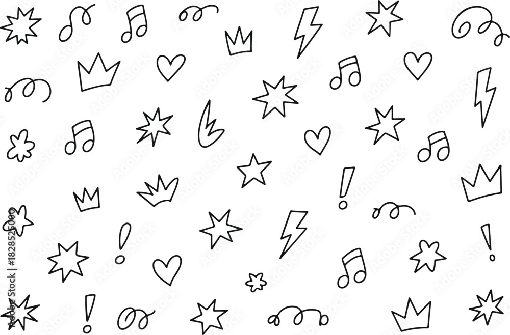 Naklejka premium Fun doodle pattern with hand drawn elements