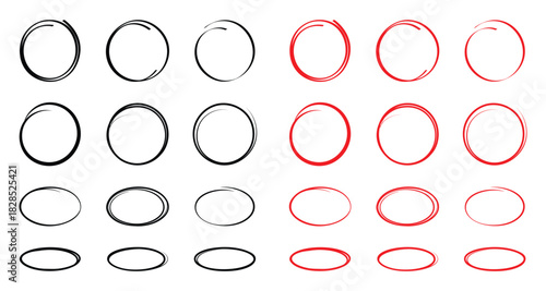 Highlight circle, oval hand drawn doodle frames. Free pencil round lines. Round brush mark. Vector illustration. EPS 10