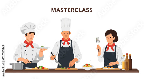 Culinary Masterclass Chefs Prepare Food in a Professional Kitchen Setting.