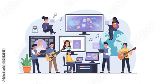 Creative Team Collaborating on Digital Media Projects Remotely.