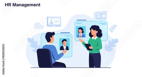 HR Management and Recruitment Process Illustration.