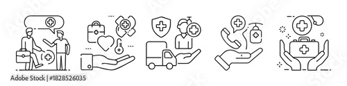 Healthcare medical service icons for insurance and care delivery
