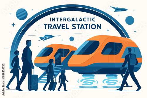 Intergalactic Travel Station Futuristic Transportation Hub.