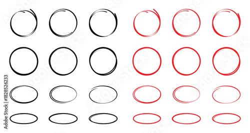 Hand drawn circle line sketch set. Circular vector image. Vector brush strokes circles of paint on white background, doodle round circles for message note mark. Vector illustration
