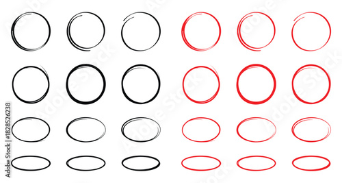 Hand drawn circle line sketch set. Circular vector image. Vector brush strokes circles of paint on white background, doodle round circles for message note mark. Vector illustration