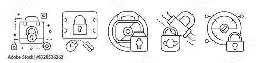 Digital security icons set: lock and protection related concepts