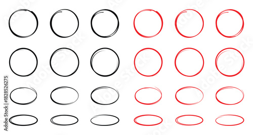 Hand drawn circle line sketch set. Circular vector image. Vector brush strokes circles of paint on white background, doodle round circles for message note mark. Vector illustration