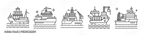 Outline icons of various maritime vessels, ocean transport types