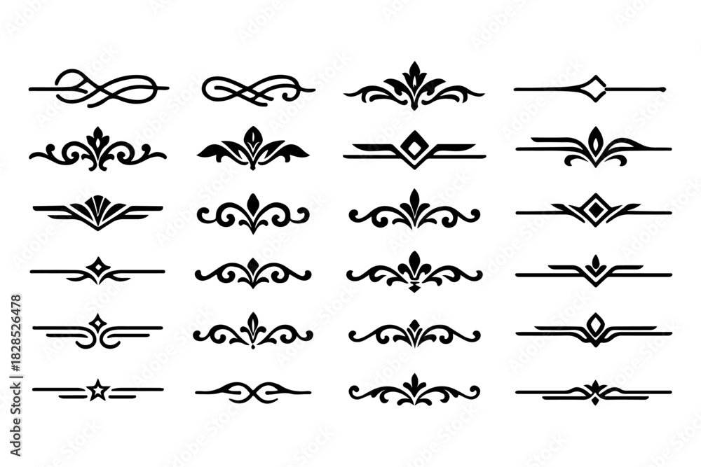 Naklejka premium Elegant vector flourishes and decorative dividers, ideal for classic design concepts. Enhance invitations, borders, and typography with sophisticated embellishments