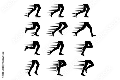 Dynamic Legs in Motion Vector Set of Running Icons for Sport and Activity Designs