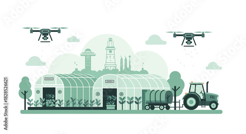 Modern Agriculture with Drones and Tractors Enhancing Farm Efficiency.